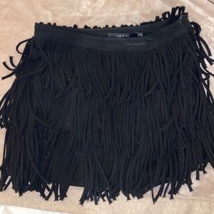 Black Fringe Mini Skirt